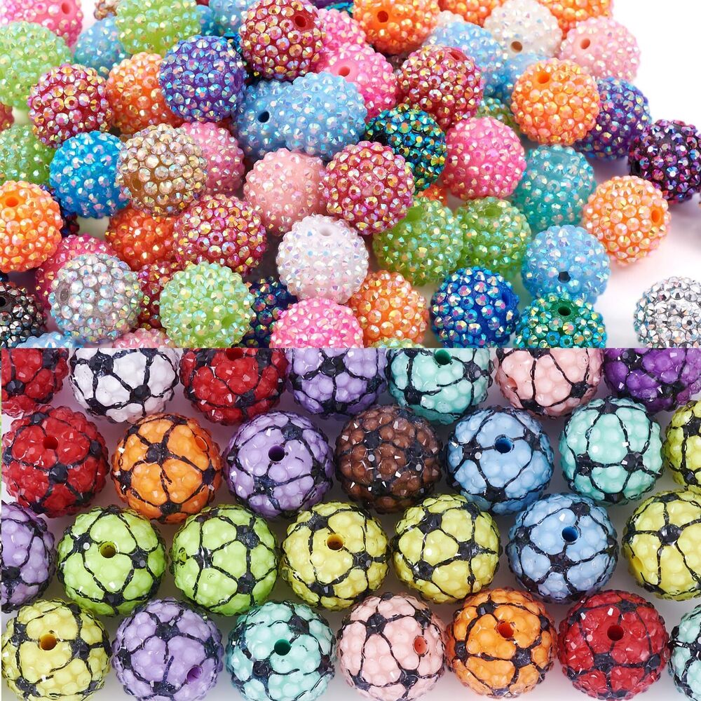 2711 Total 130pcs Bubblegum Beads with 100pcs 20mm Round Resin Rhinestone